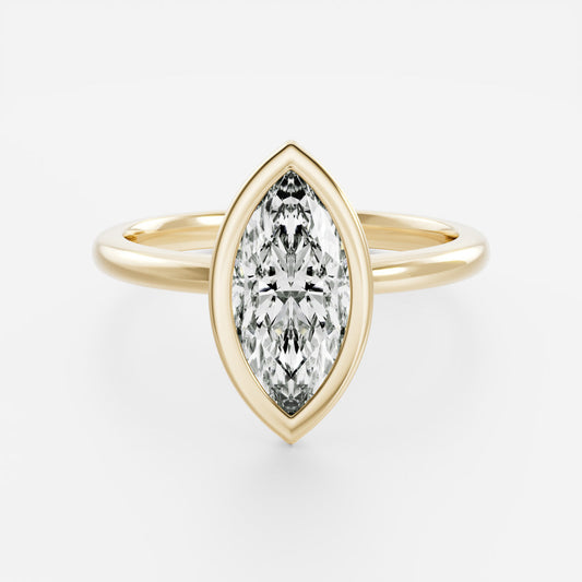 Solitaire Bezel- 1.5 CT Marquise Moissanite Engagement RingSolitaire Bezel- 1.5 CT Marquise Moissanite Engagement Ring - Front view