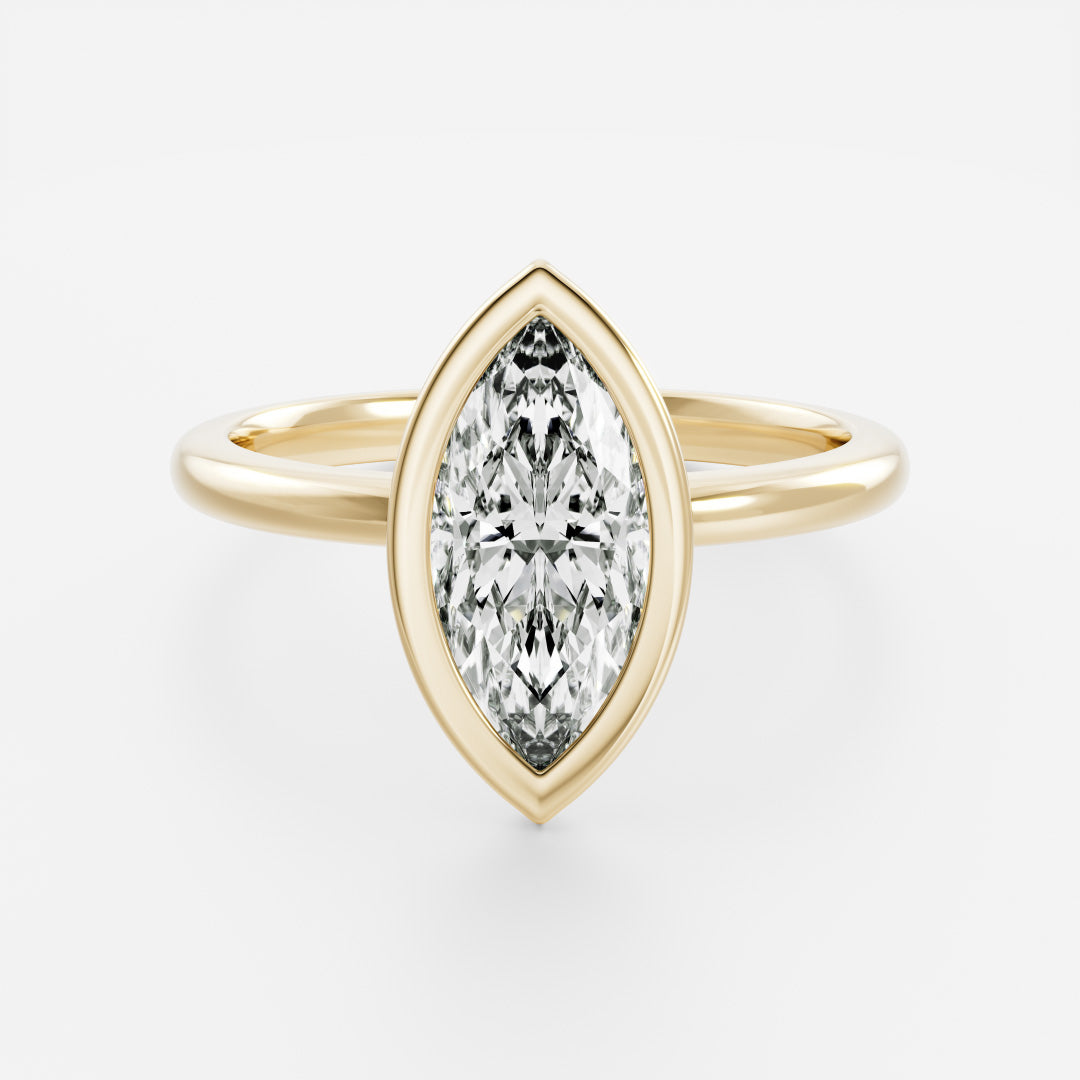 Solitaire Bezel- 1.5 CT Marquise Moissanite Engagement RingSolitaire Bezel- 1.5 CT Marquise Moissanite Engagement Ring - Front view