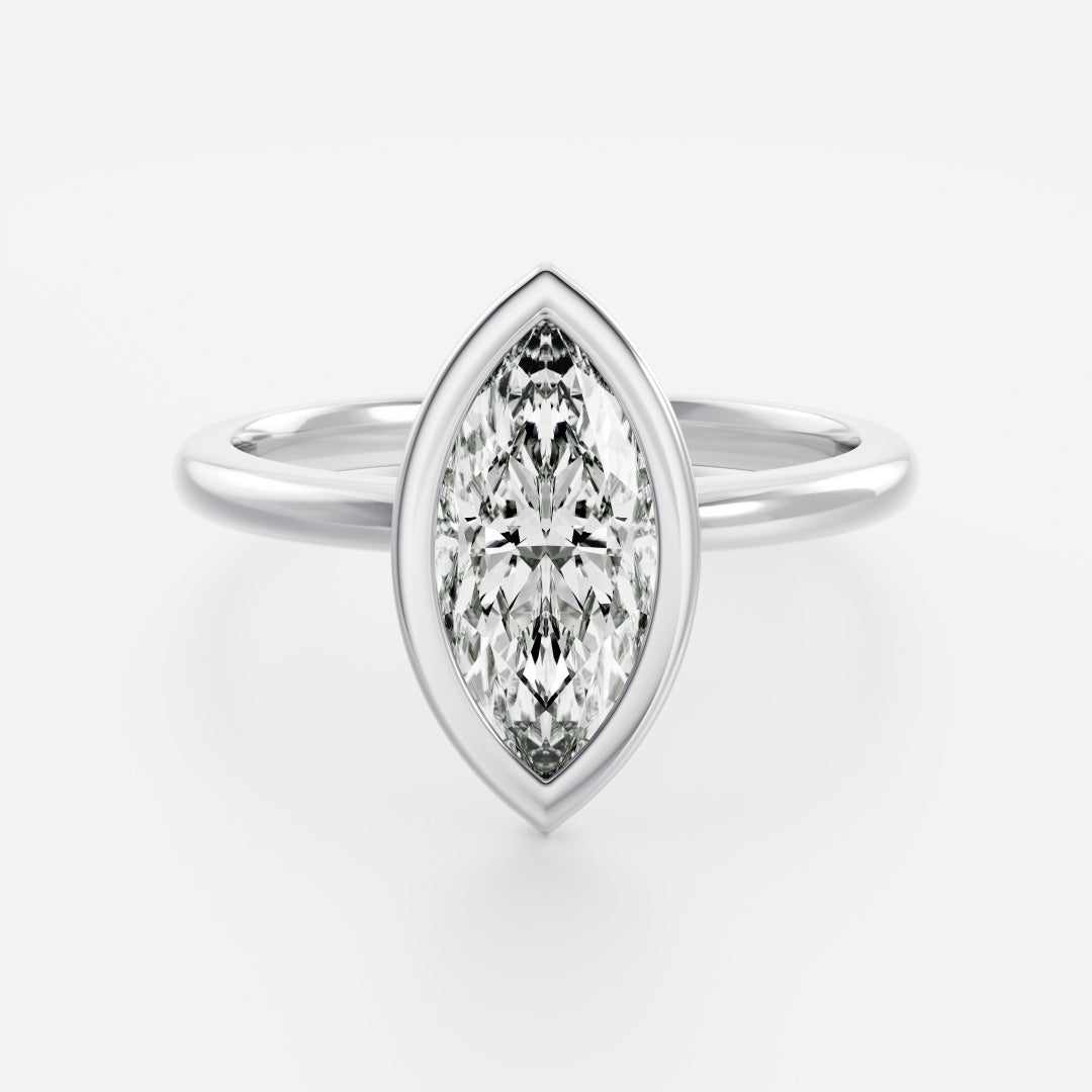 Solitaire Bezel- 1.5 CT Marquise Moissanite Engagement RingSolitaire Bezel- 1.5 CT Marquise Moissanite Engagement Ring - Detail view