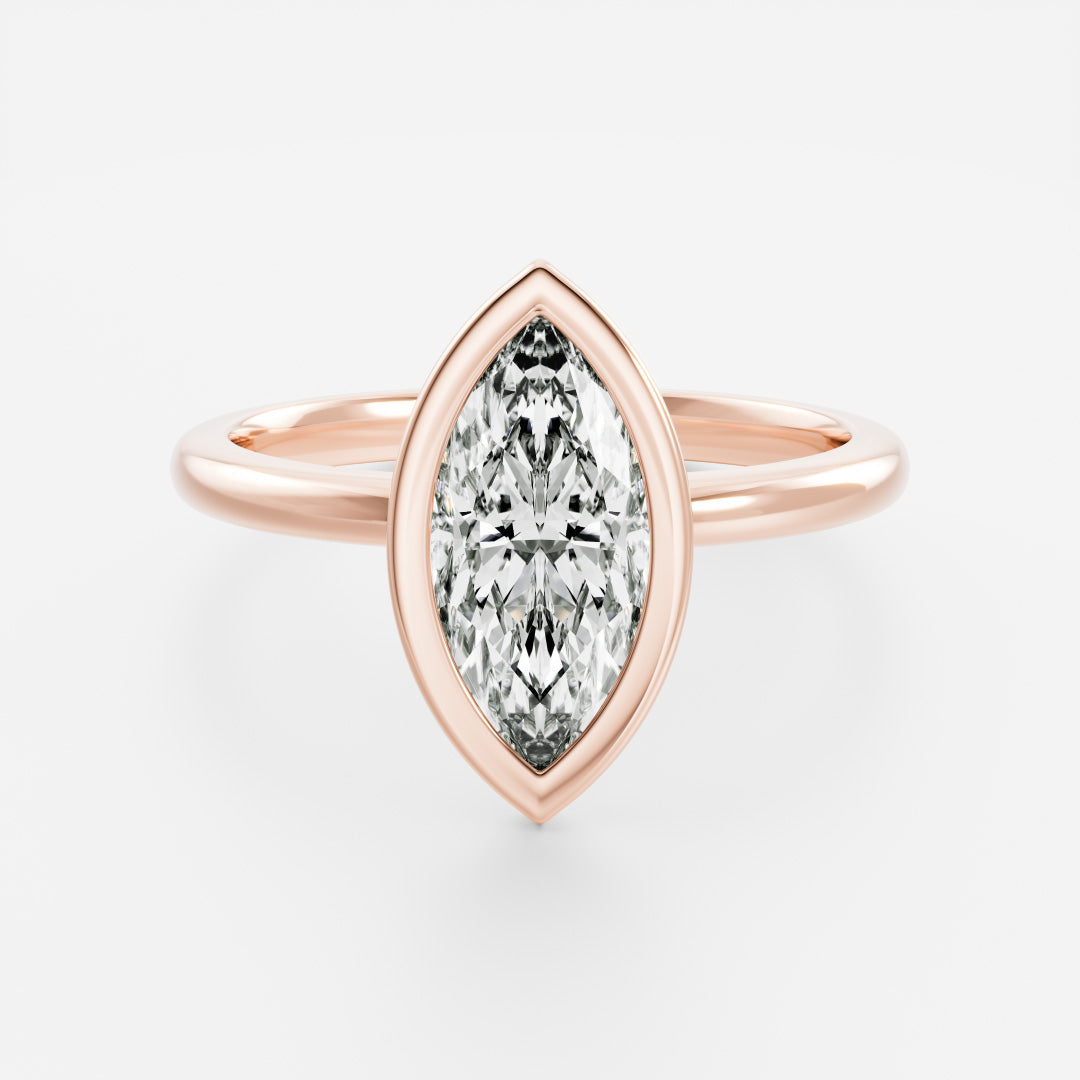 Solitaire Bezel- 1.5 CT Marquise Moissanite Engagement RingSolitaire Bezel- 1.5 CT Marquise Moissanite Engagement Ring - Front view