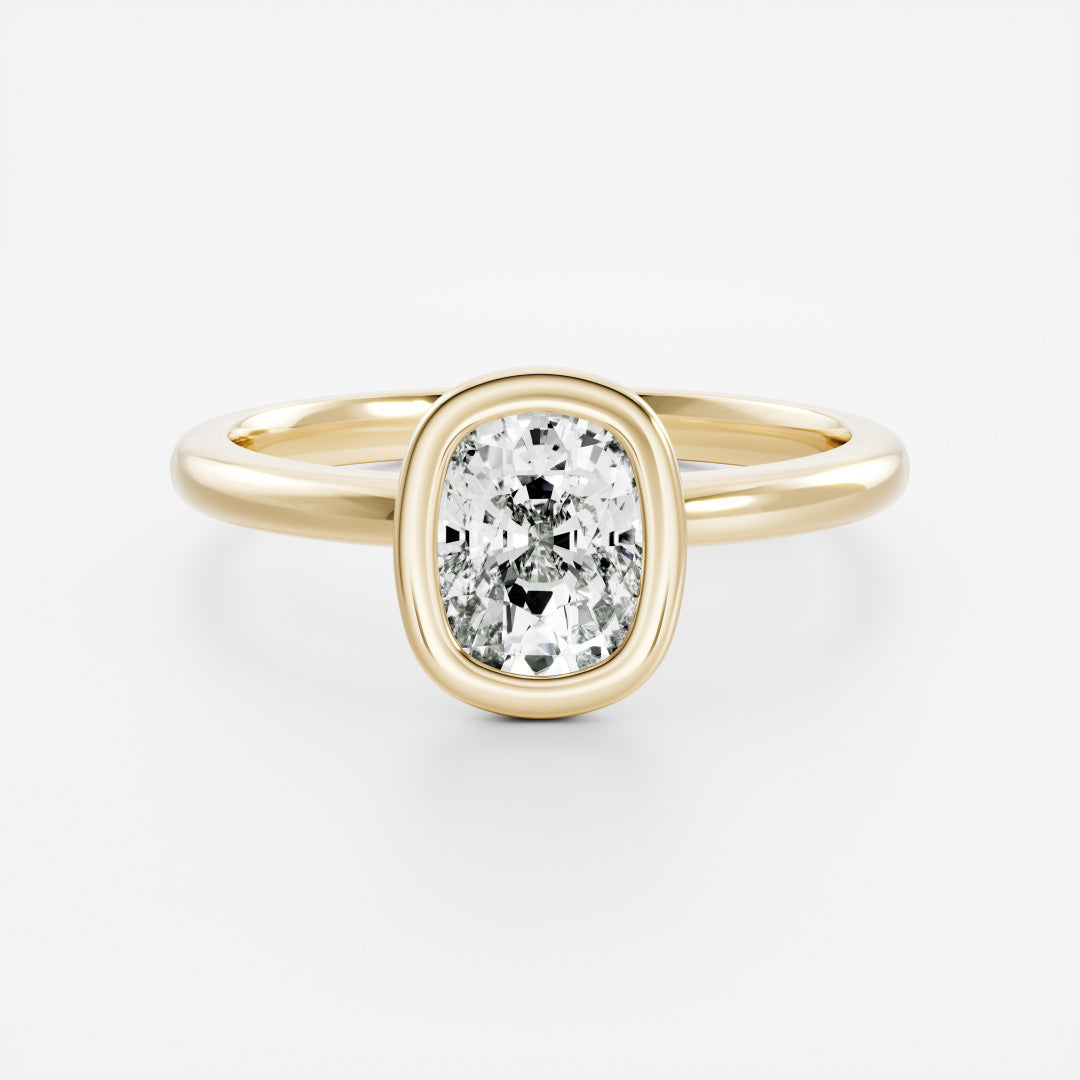 Solitaire Bezel- 2.0 CT Elongated Cushion Moissanite Engagement RingSolitaire Bezel- 2.0 CT Elongated Cushion Moissanite Engagement Ring - Front view