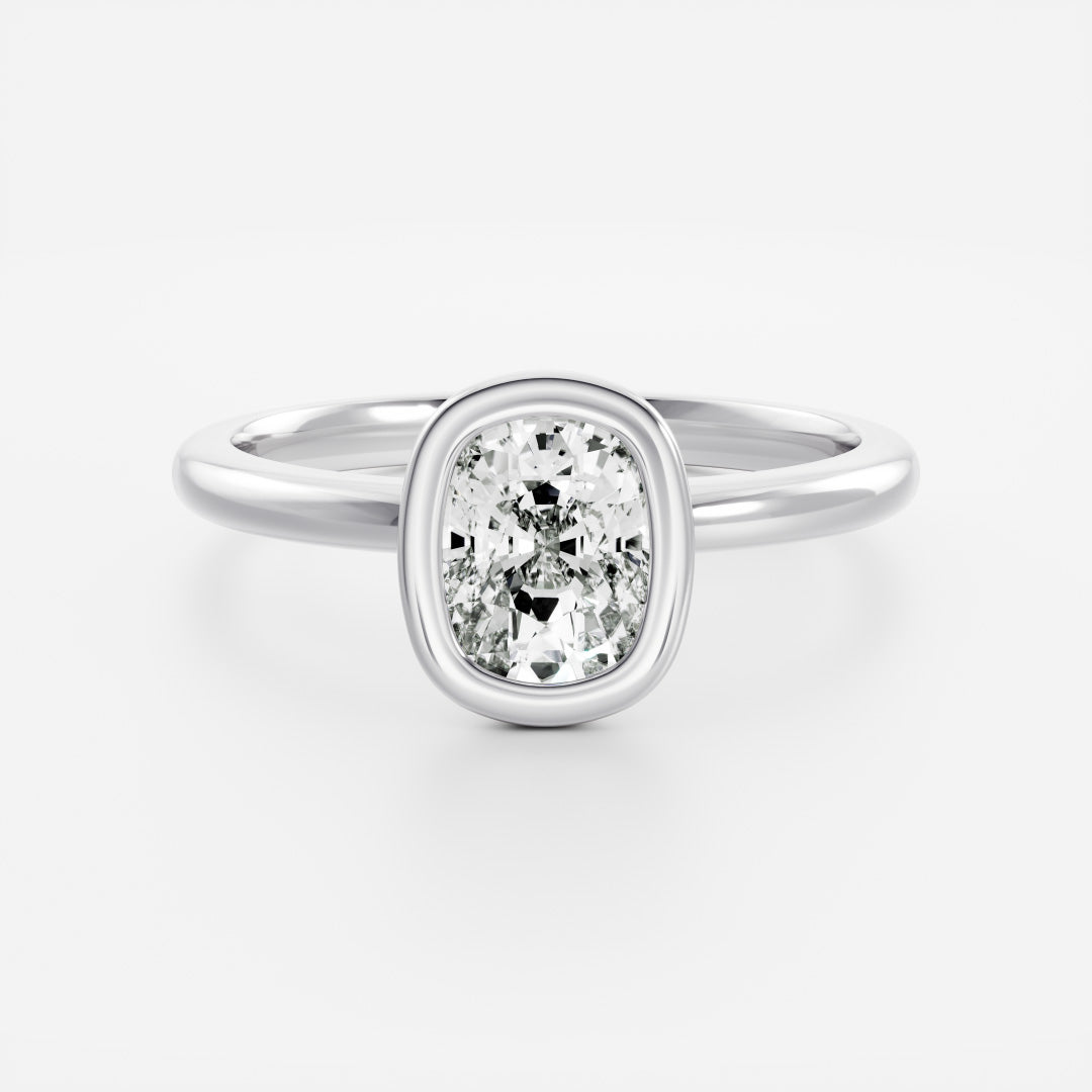 Solitaire Bezel- 2.0 CT Elongated Cushion Moissanite Engagement RingSolitaire Bezel- 2.0 CT Elongated Cushion Moissanite Engagement Ring - Detail view