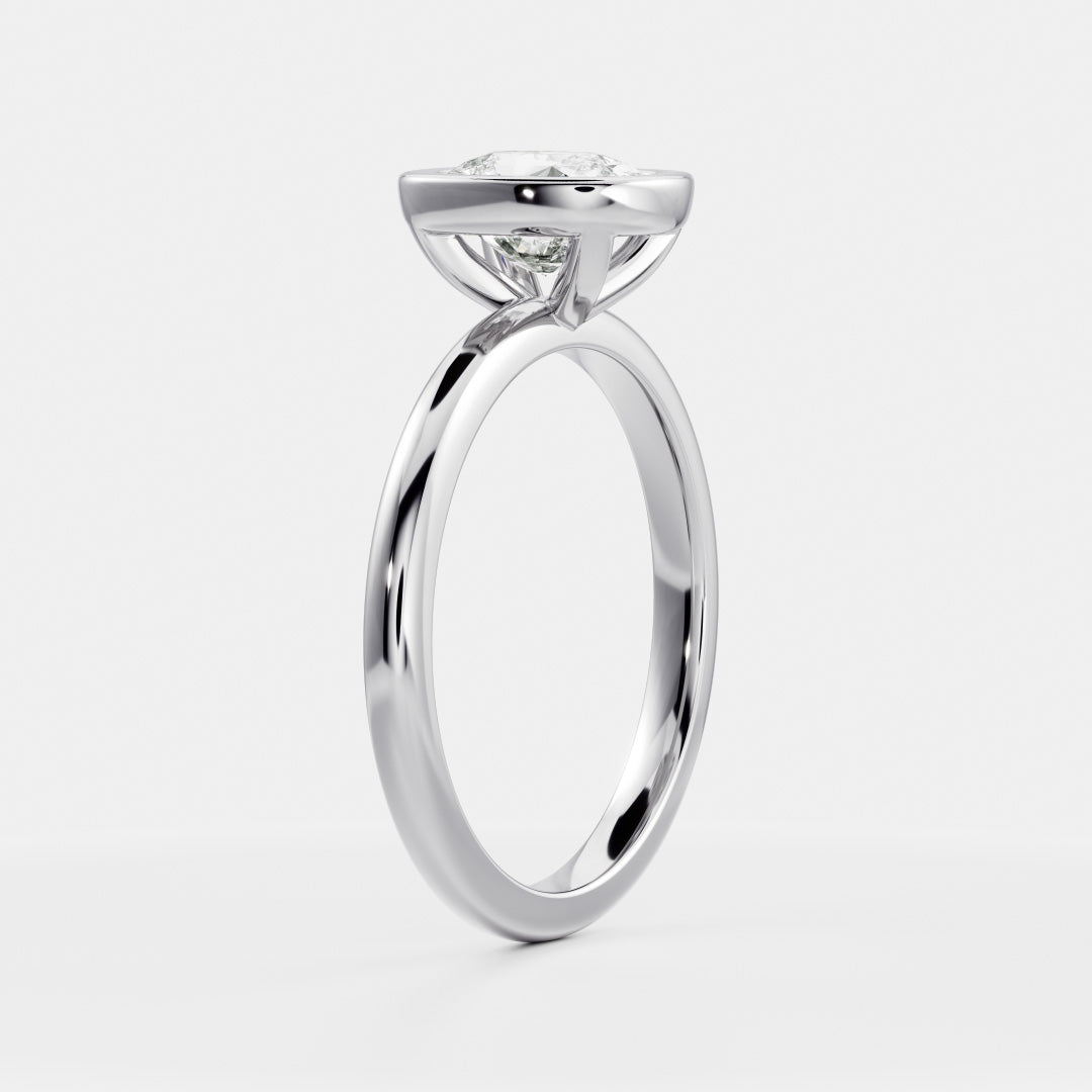 Solitaire Bezel- 2.0 CT Elongated Cushion Moissanite Engagement RingSolitaire Bezel- 2.0 CT Elongated Cushion Moissanite Engagement Ring - On model