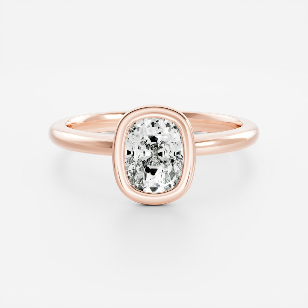 Solitaire Bezel- 2.0 CT Elongated Cushion Moissanite Engagement RingSolitaire Bezel- 2.0 CT Elongated Cushion Moissanite Engagement Ring - Front view