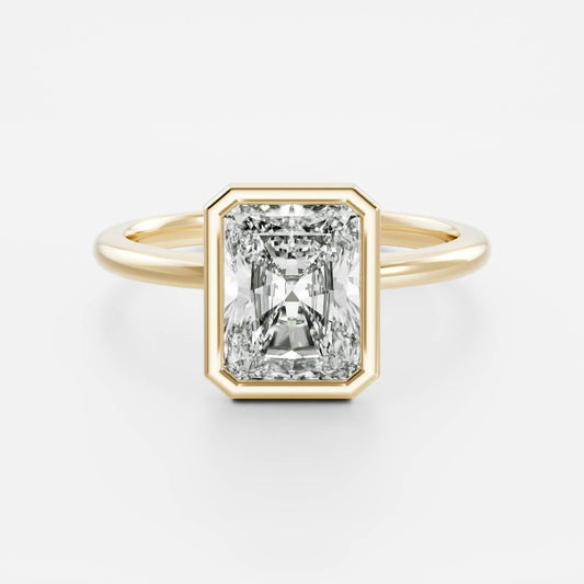 Solitaire Bezel- 2.40 CT Radiant Moissanite Engagement RingSolitaire Bezel- 2.40 CT Radiant Moissanite Engagement Ring - Front view