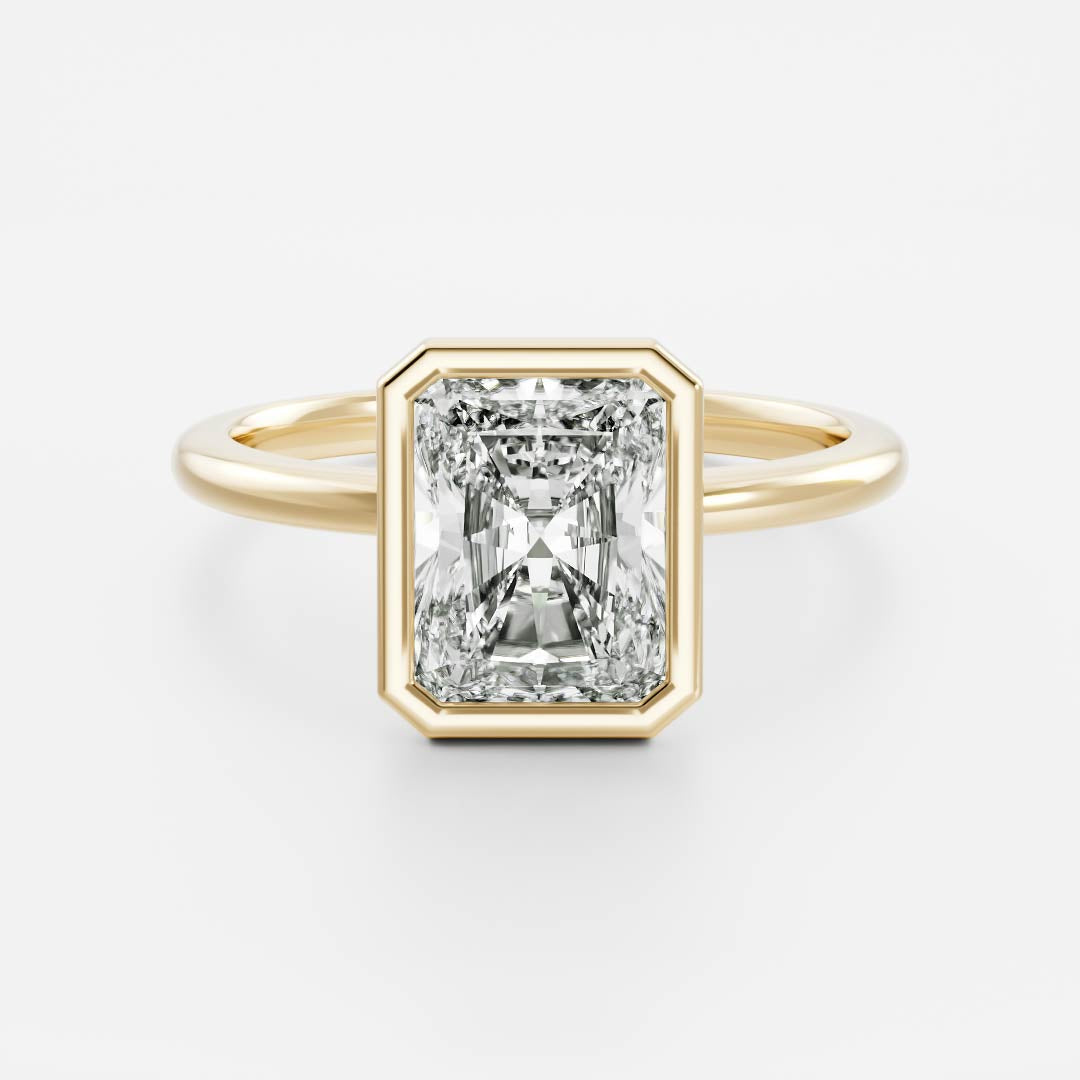 Solitaire Bezel- 2.40 CT Radiant Moissanite Engagement RingSolitaire Bezel- 2.40 CT Radiant Moissanite Engagement Ring - Front view