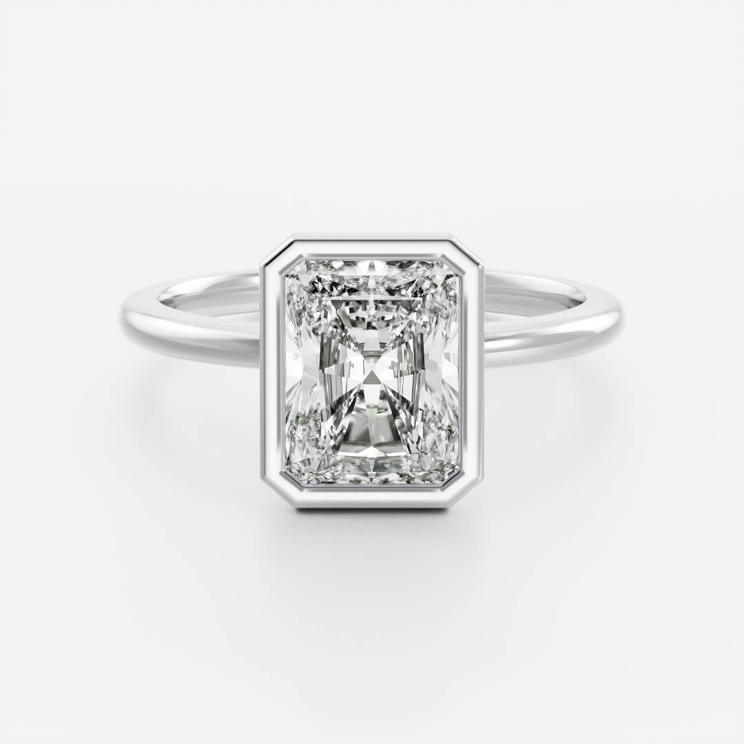 Solitaire Bezel- 2.40 CT Radiant Moissanite Engagement RingSolitaire Bezel- 2.40 CT Radiant Moissanite Engagement Ring - Back view