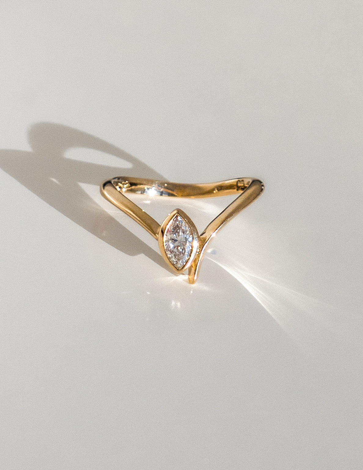 Solitaire Bezel Asymmetrical Band-Marquise Lab Grown Diamond Engagement Ring - Front view