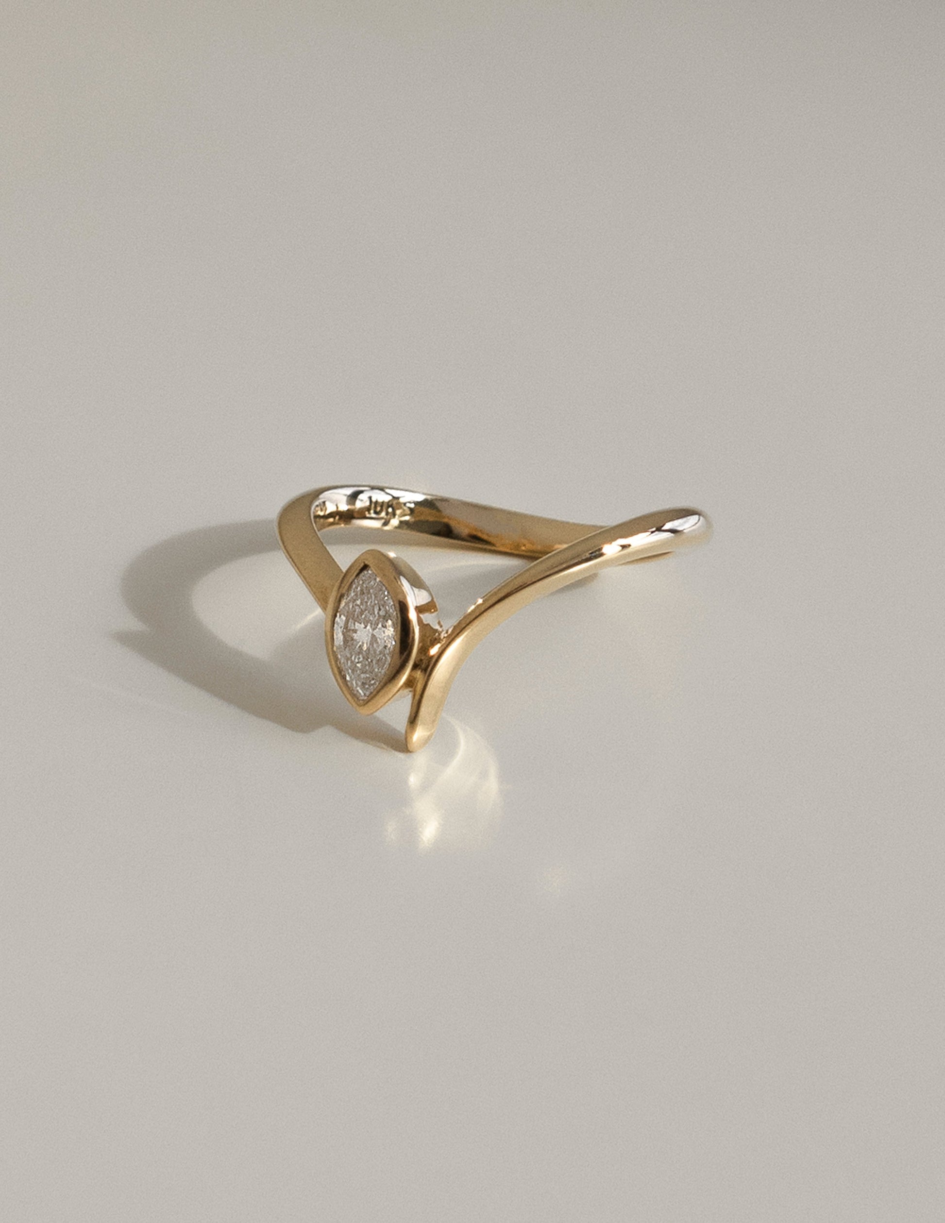 Solitaire Bezel Asymmetrical Band-Marquise Lab Grown Diamond Engagement Ring - Front view