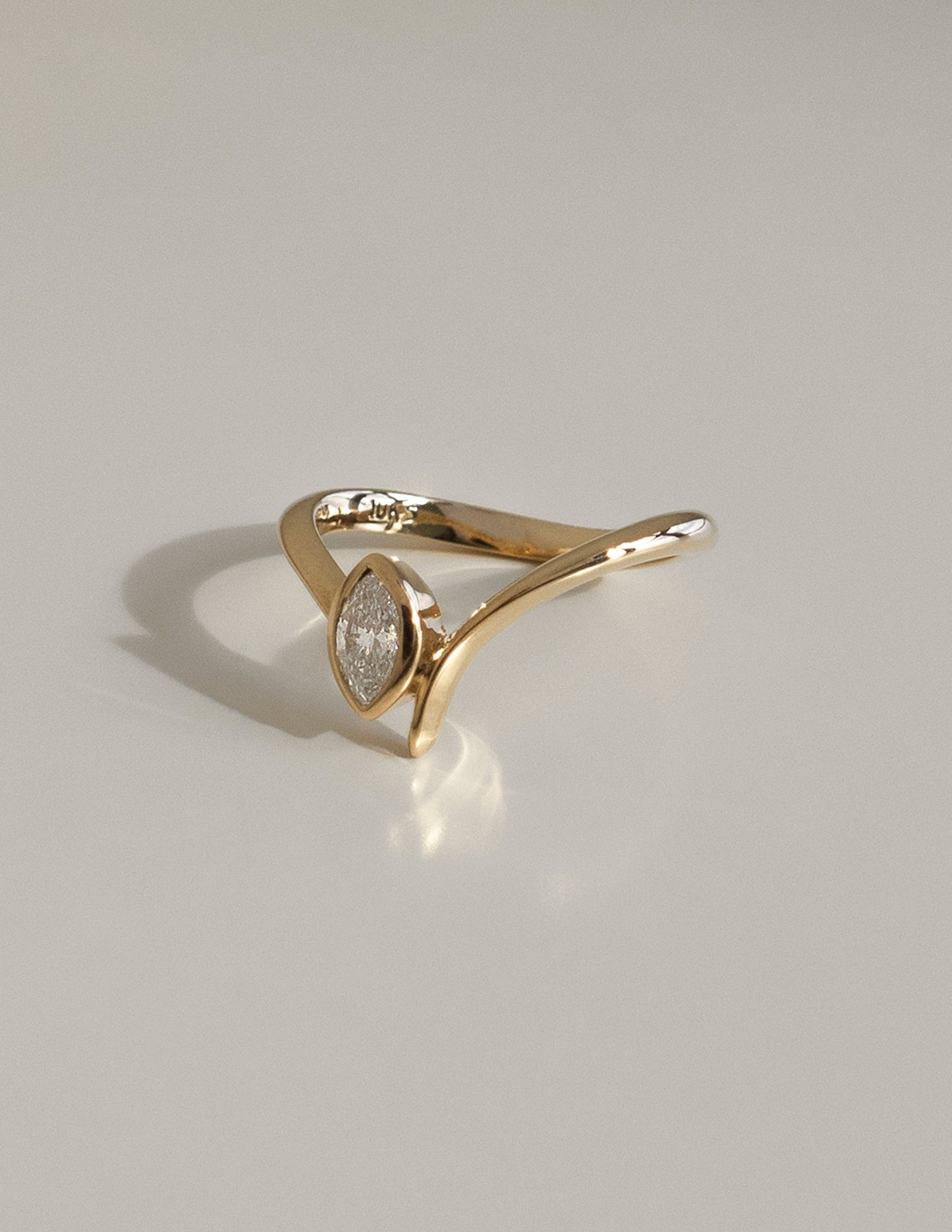 Solitaire Bezel Asymmetrical Band-Marquise Lab Grown Diamond Engagement Ring - Front view
