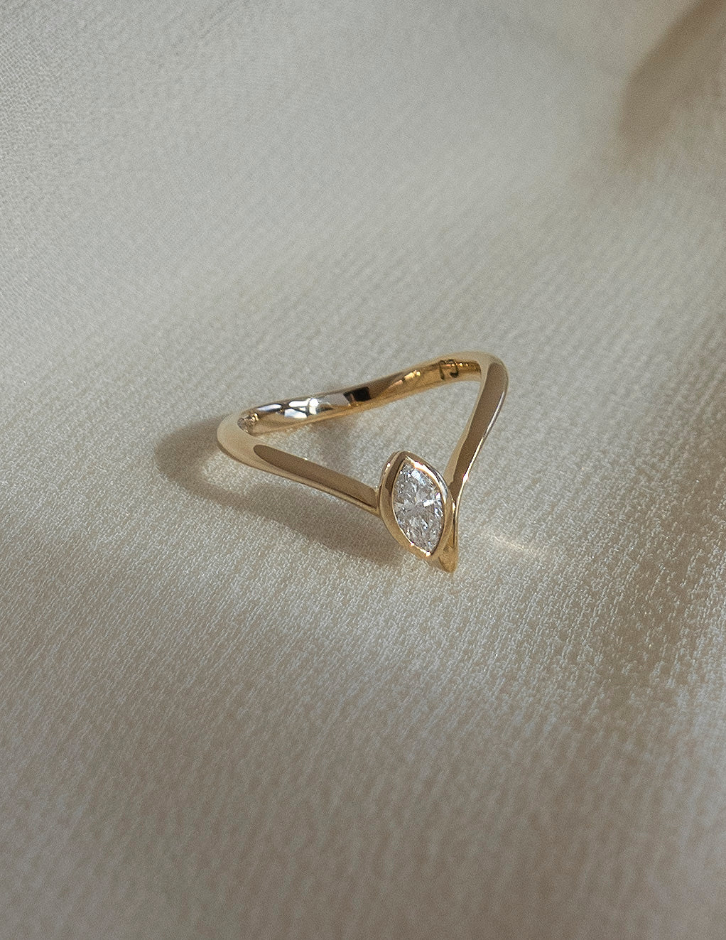 Solitaire Bezel Asymmetrical Band-Marquise Lab Grown Diamond Engagement Ring - Side view