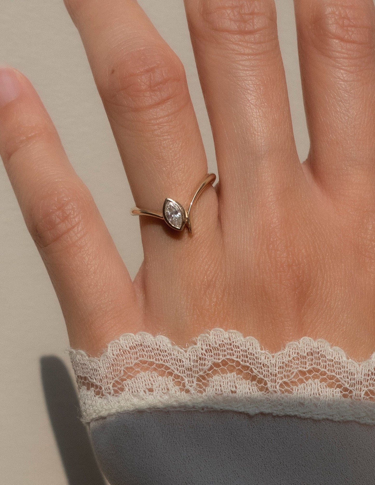 Solitaire Bezel Asymmetrical Band-Marquise Lab Grown Diamond Engagement Ring - Back view