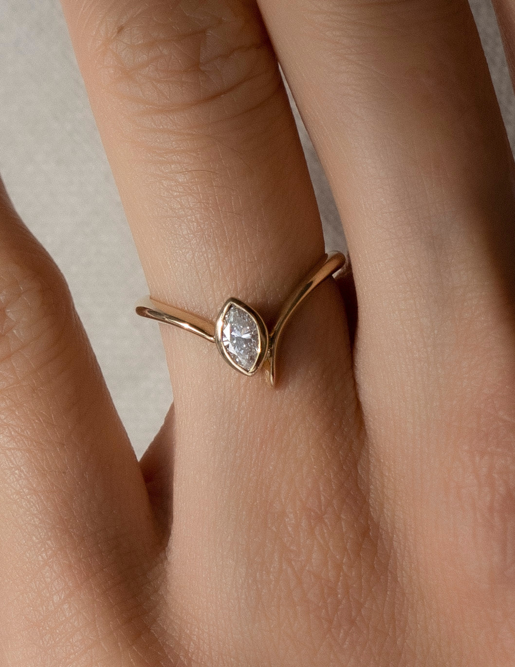 Solitaire Bezel Asymmetrical Band-Marquise Lab Grown Diamond Engagement Ring - Lifestyle