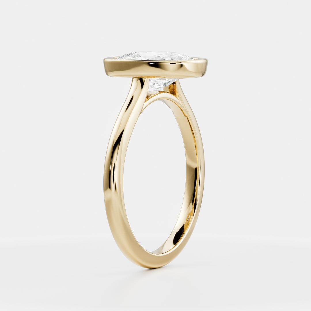Solitaire Bezel Cathedral-Elongated Cushion Lab Grown Diamond Engagement Ring - Front view