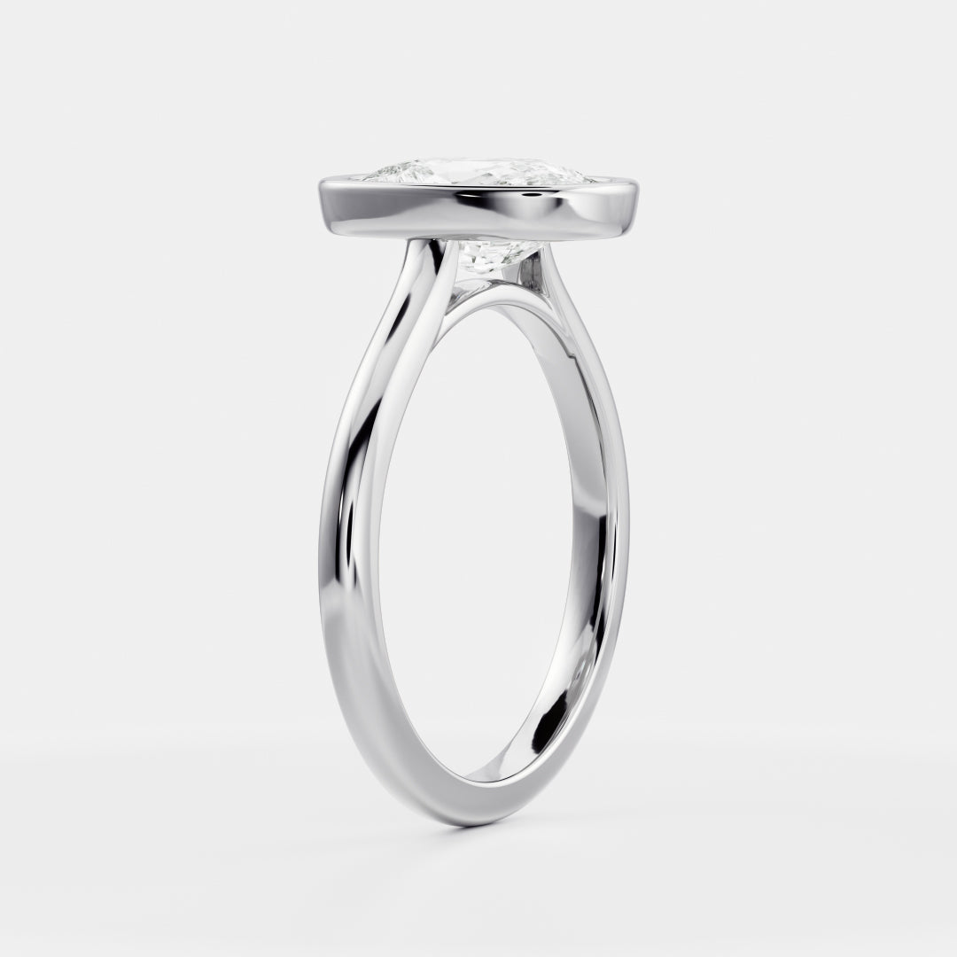 Solitaire Bezel Cathedral-Elongated Cushion Lab Grown Diamond Engagement Ring - Detail view
