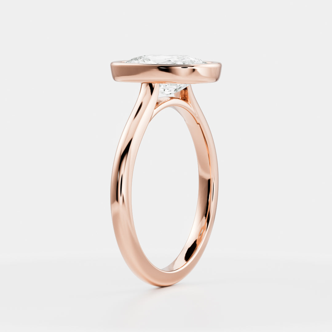 Solitaire Bezel Cathedral-Elongated Cushion Lab Grown Diamond Engagement Ring - Front view