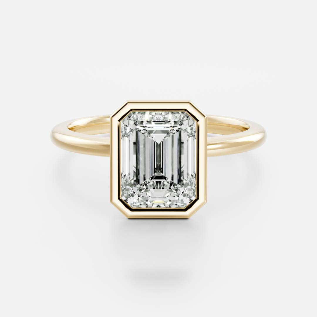 Solitaire Bezel Cathedral-Emerald Lab Grown Diamond Engagement Ring - Front view
