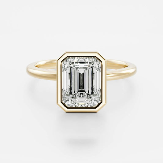 Solitaire Bezel Cathedral-Emerald Lab Grown Diamond Engagement Ring - Front view