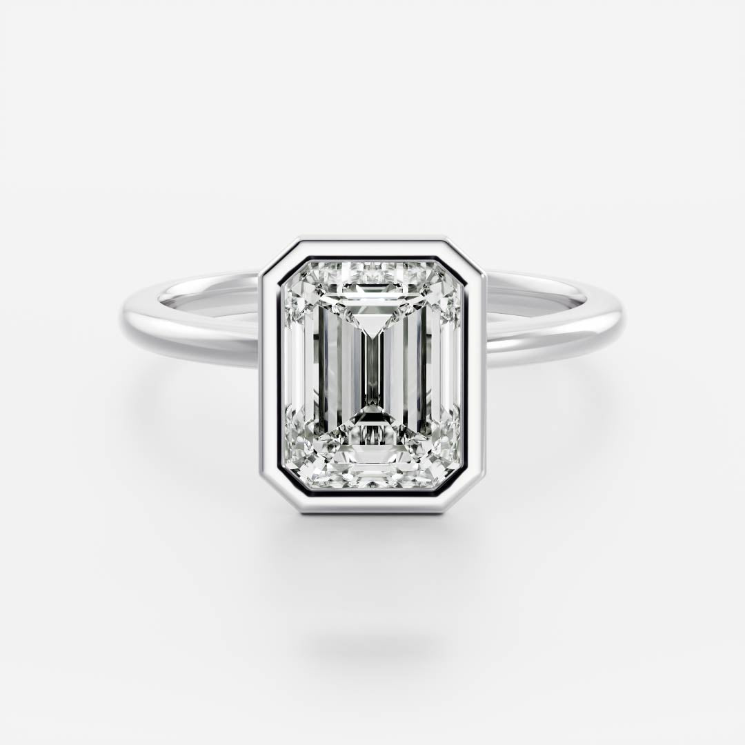 Solitaire Bezel Cathedral-Emerald Lab Grown Diamond Engagement Ring - Back view