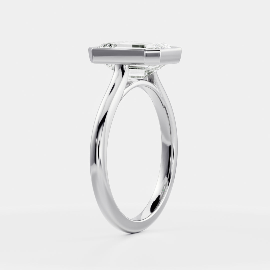 Solitaire Bezel Cathedral-Emerald Lab Grown Diamond Engagement Ring - Detail view