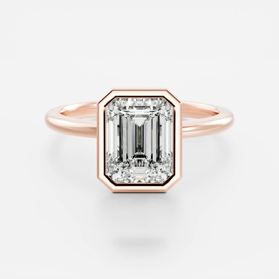 Solitaire Bezel Cathedral-Emerald Lab Grown Diamond Engagement Ring - Front view