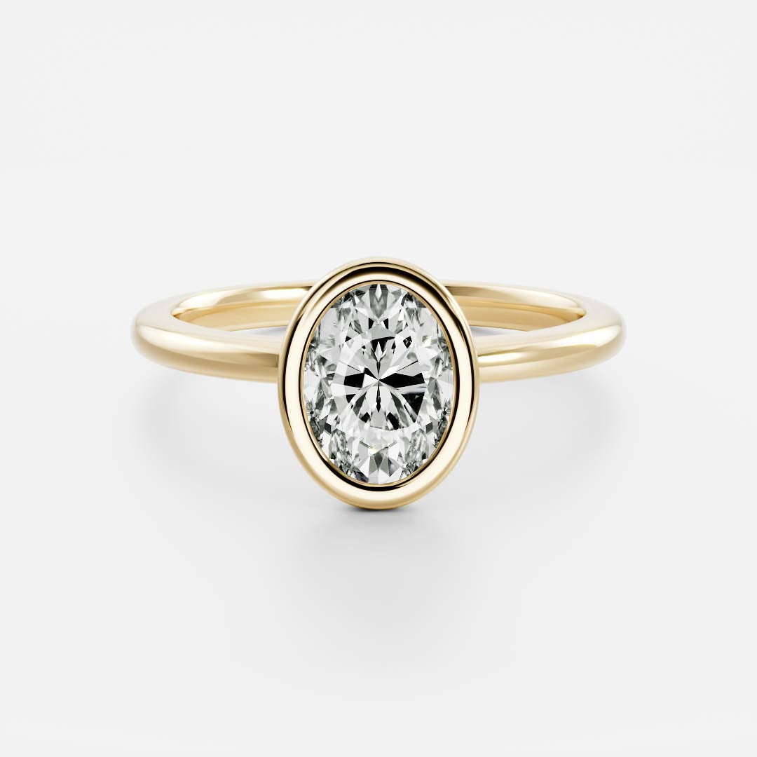 Solitaire Bezel Cathedral-Oval Lab Grown Diamond Engagement Ring - Front view