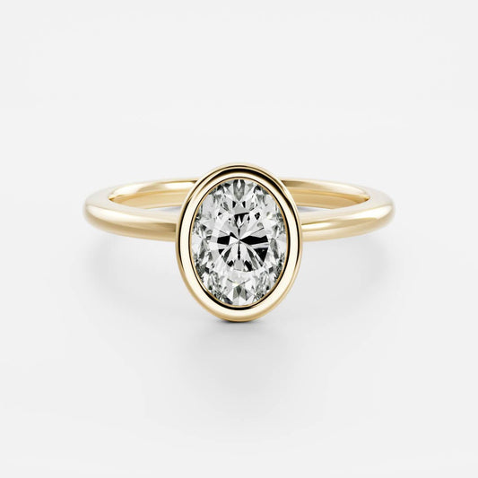 Solitaire Bezel Cathedral-Oval Lab Grown Diamond Engagement Ring - Front view