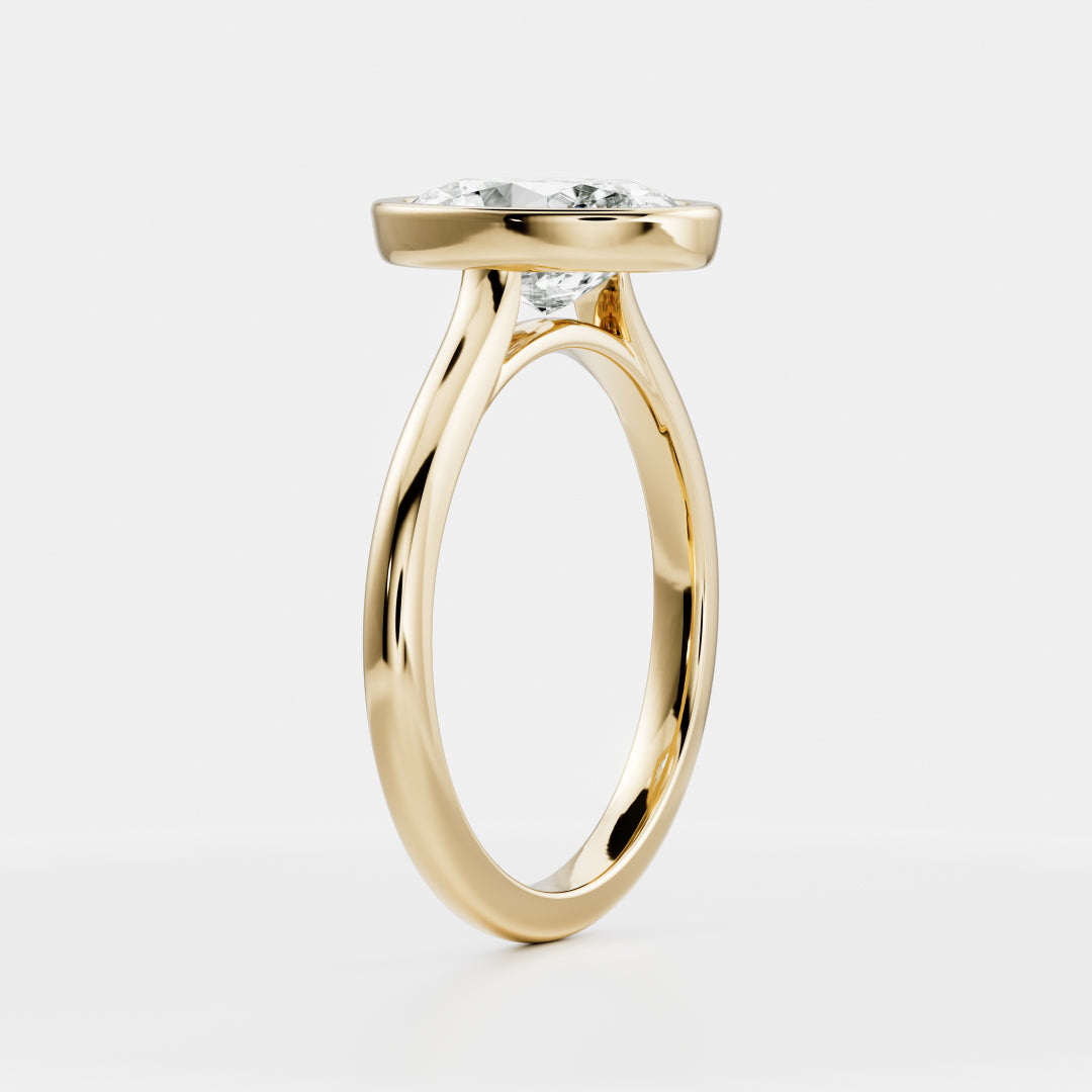 Solitaire Bezel Cathedral-Oval Lab Grown Diamond Engagement Ring - Front view