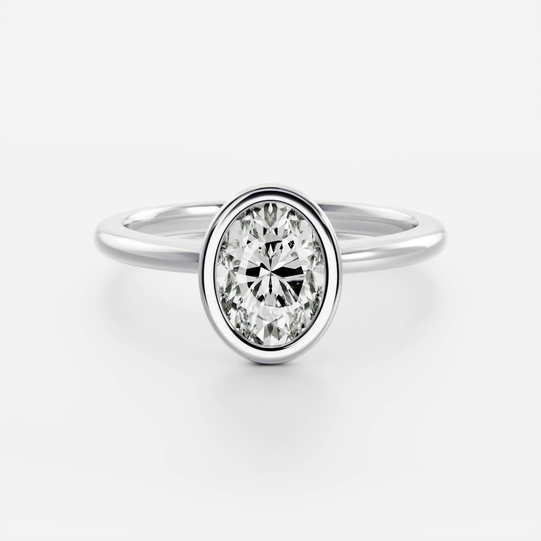 Solitaire Bezel Cathedral-Oval Lab Grown Diamond Engagement Ring - Back view