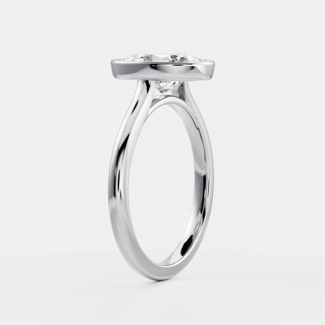 Solitaire Bezel Cathedral-Oval Lab Grown Diamond Engagement Ring - Detail view