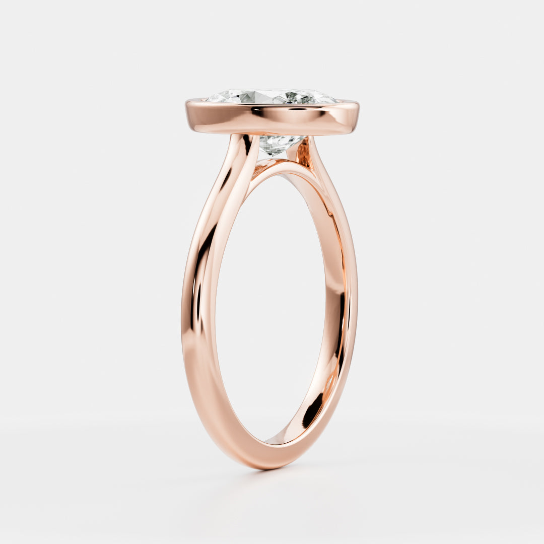 Solitaire Bezel Cathedral-Oval Lab Grown Diamond Engagement Ring - Front view