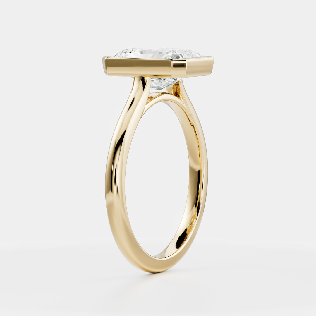 Solitaire Bezel & Cathedral-Radiant Lab Grown Diamond Engagement Ring - Front view