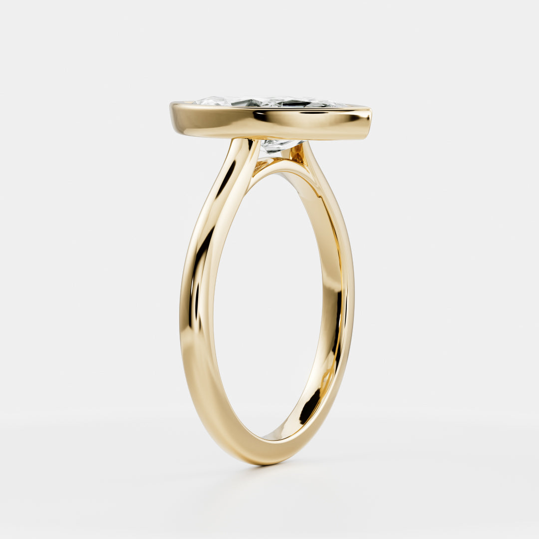 Solitaire Bezel Low Profile-Marquise Lab Grown Diamond Engagement Ring - Front view