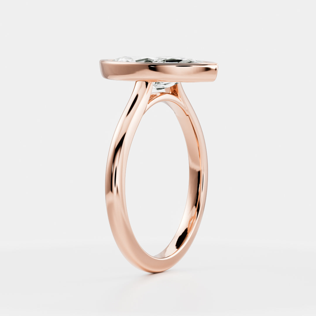 Solitaire Bezel Low Profile-Marquise Lab Grown Diamond Engagement Ring - Front view