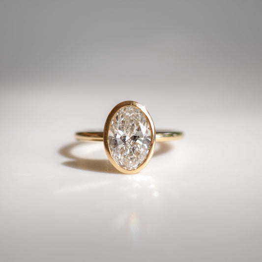 Solitaire Bezel-Oval Lab Grown Diamond Engagement Ring - Front view