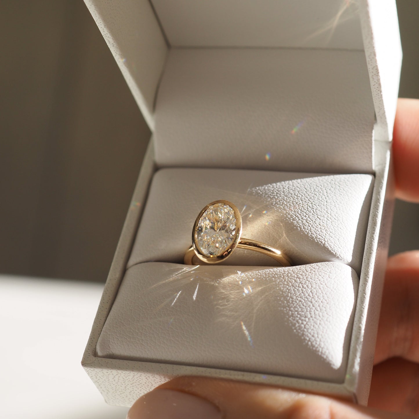 Solitaire Bezel-Oval Lab Grown Diamond Engagement Ring - Back view