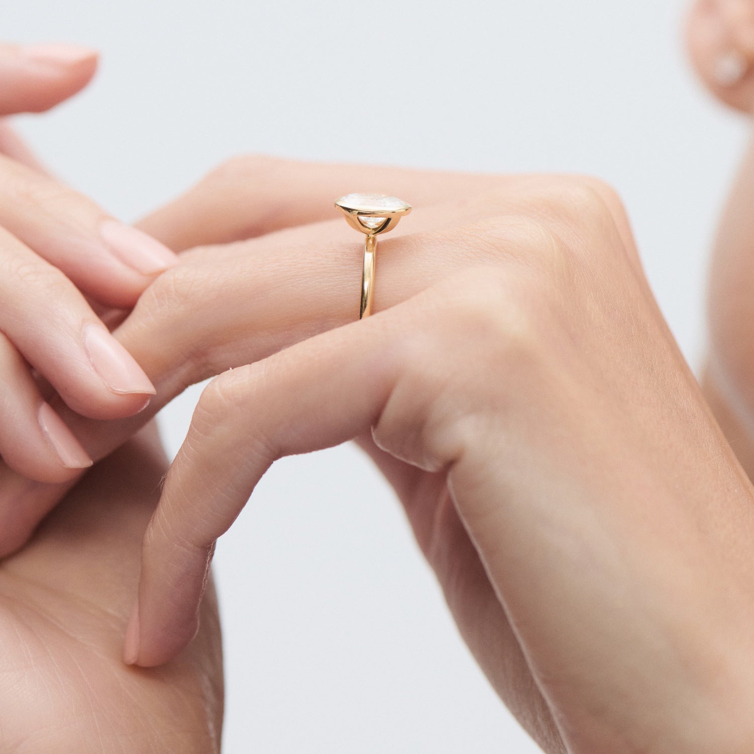 Solitaire Bezel-Oval Lab Grown Diamond Engagement Ring - Detail view