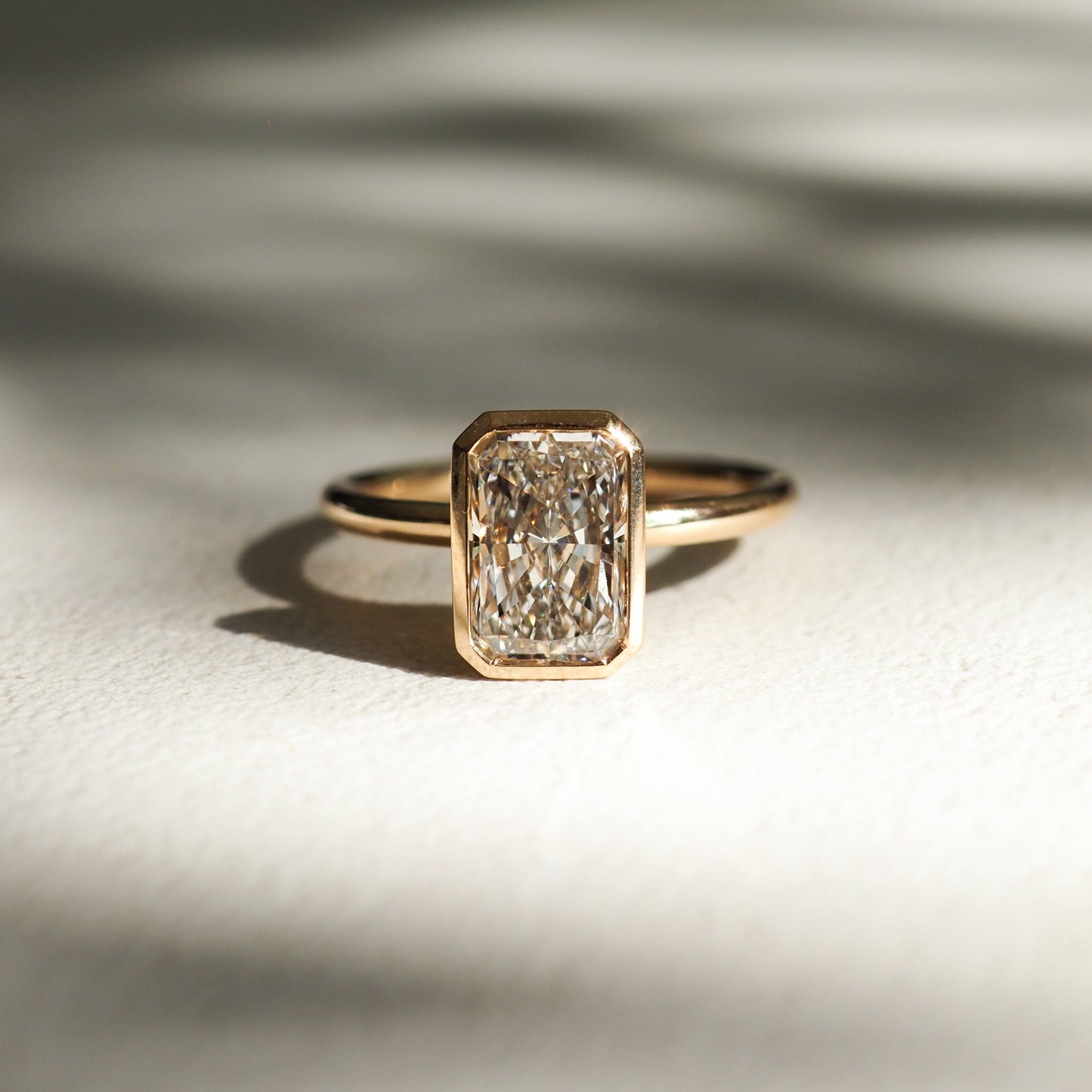 Solitaire Bezel-Radiant Lab Grown Diamond Engagement Ring - Front view