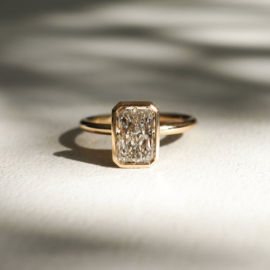 Solitaire Bezel-Radiant Lab Grown Diamond Engagement Ring - Front view