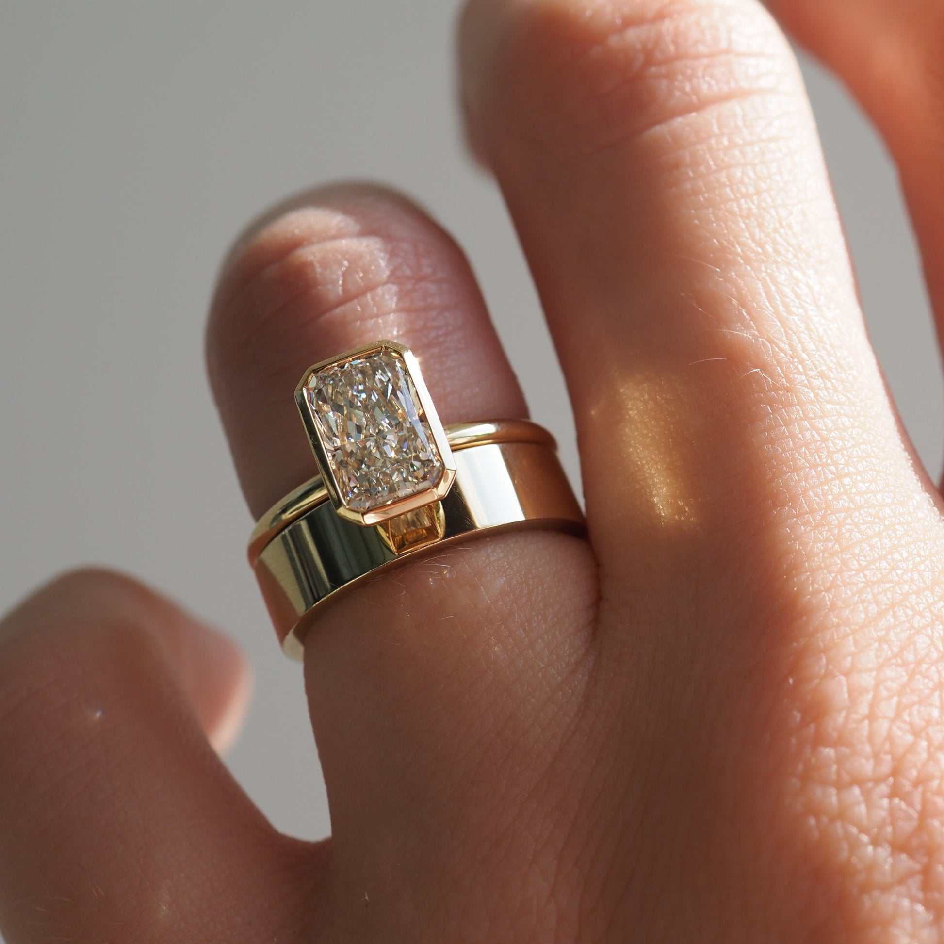 Solitaire Bezel-Radiant Lab Grown Diamond Engagement Ring - Back view