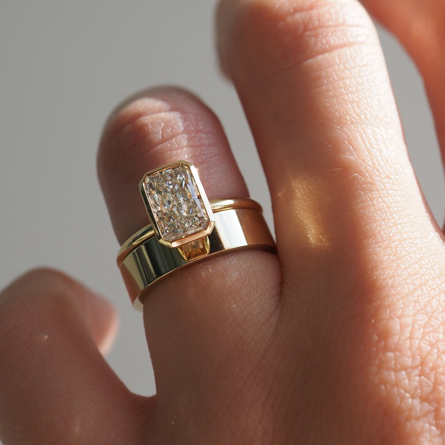 Solitaire Bezel-Radiant Lab Grown Diamond Engagement Ring - Back view