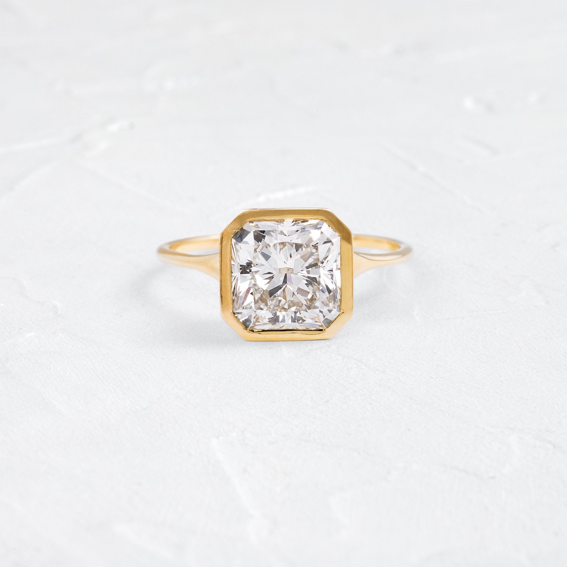 Solitaire Bezel-Square Radiant Lab Grown Diamond Engagement Ring - Front view