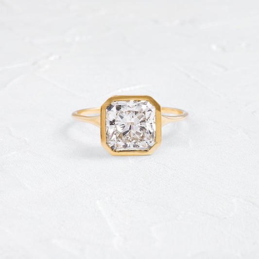 Solitaire Bezel-Square Radiant Lab Grown Diamond Engagement Ring - Front view
