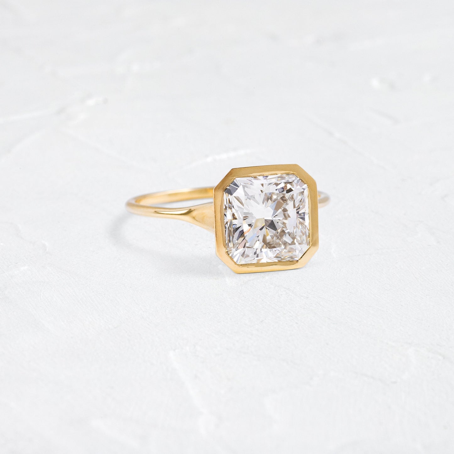 Solitaire Bezel-Square Radiant Lab Grown Diamond Engagement Ring - Front view