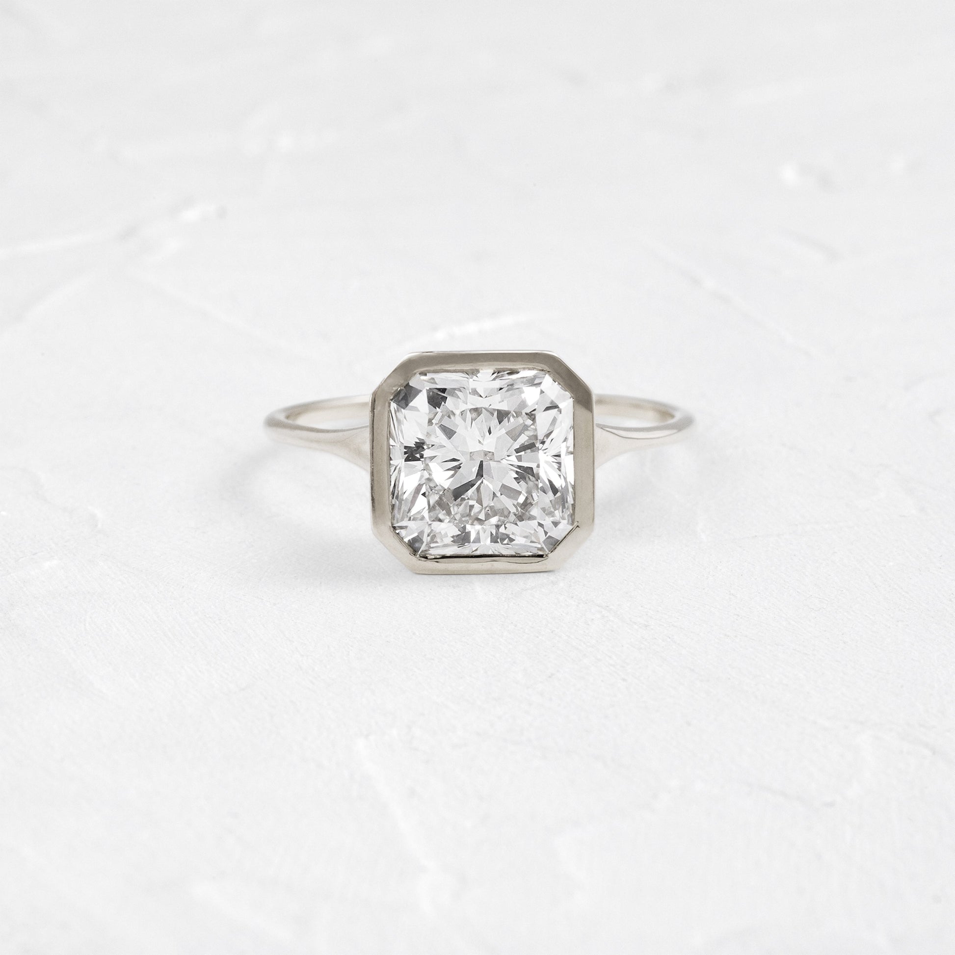 Solitaire Bezel-Square Radiant Lab Grown Diamond Engagement Ring - Back view