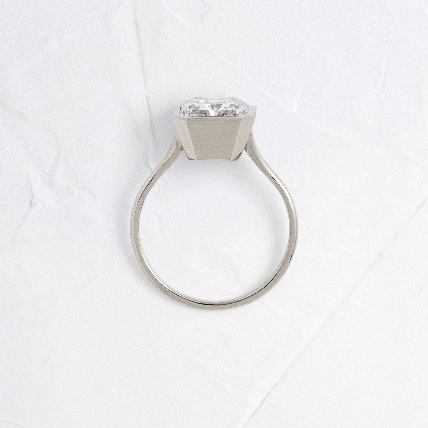 Solitaire Bezel-Square Radiant Lab Grown Diamond Engagement Ring - On model