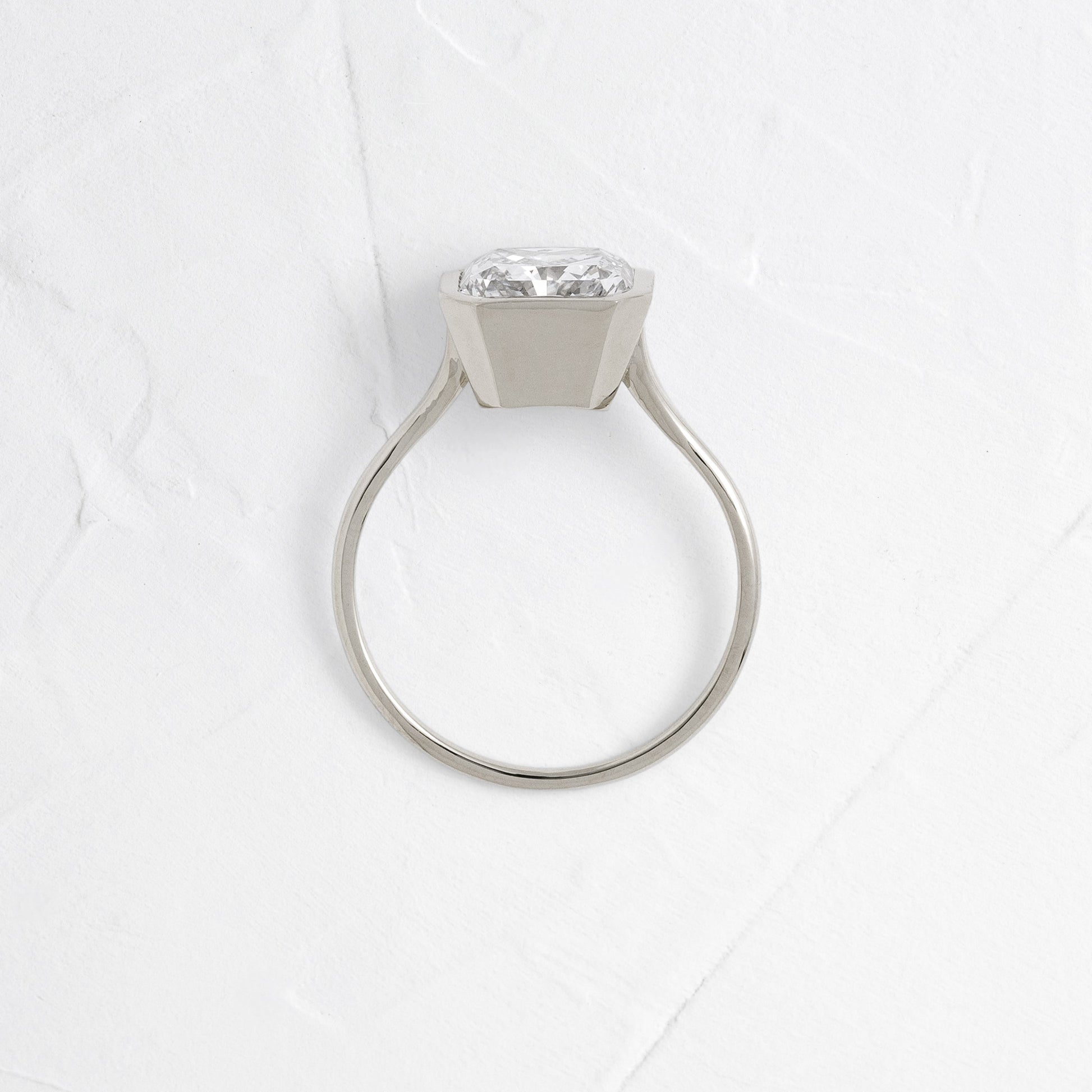 Solitaire Bezel-Square Radiant Lab Grown Diamond Engagement Ring - On model
