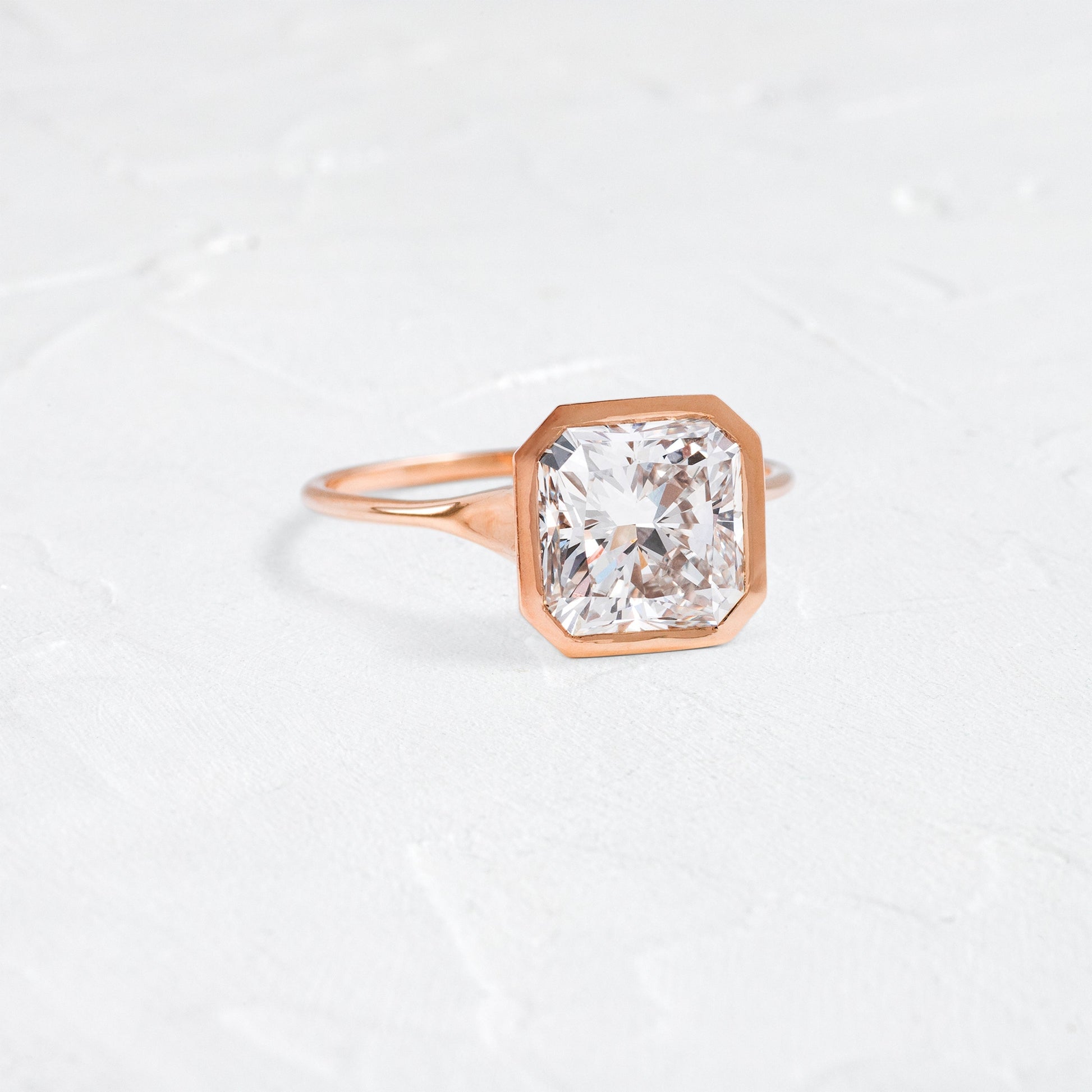 Solitaire Bezel-Square Radiant Lab Grown Diamond Engagement Ring - Front view