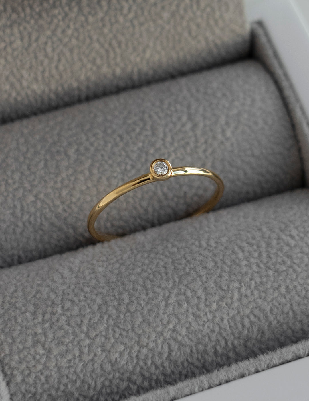 Solitaire Bezel | Stackable Ring- 0.032 CT Round Moissanite Wedding BandSolitaire Bezel | Stackable Ring- 0.032 CT Round Moissanite Wedding Band - Front view