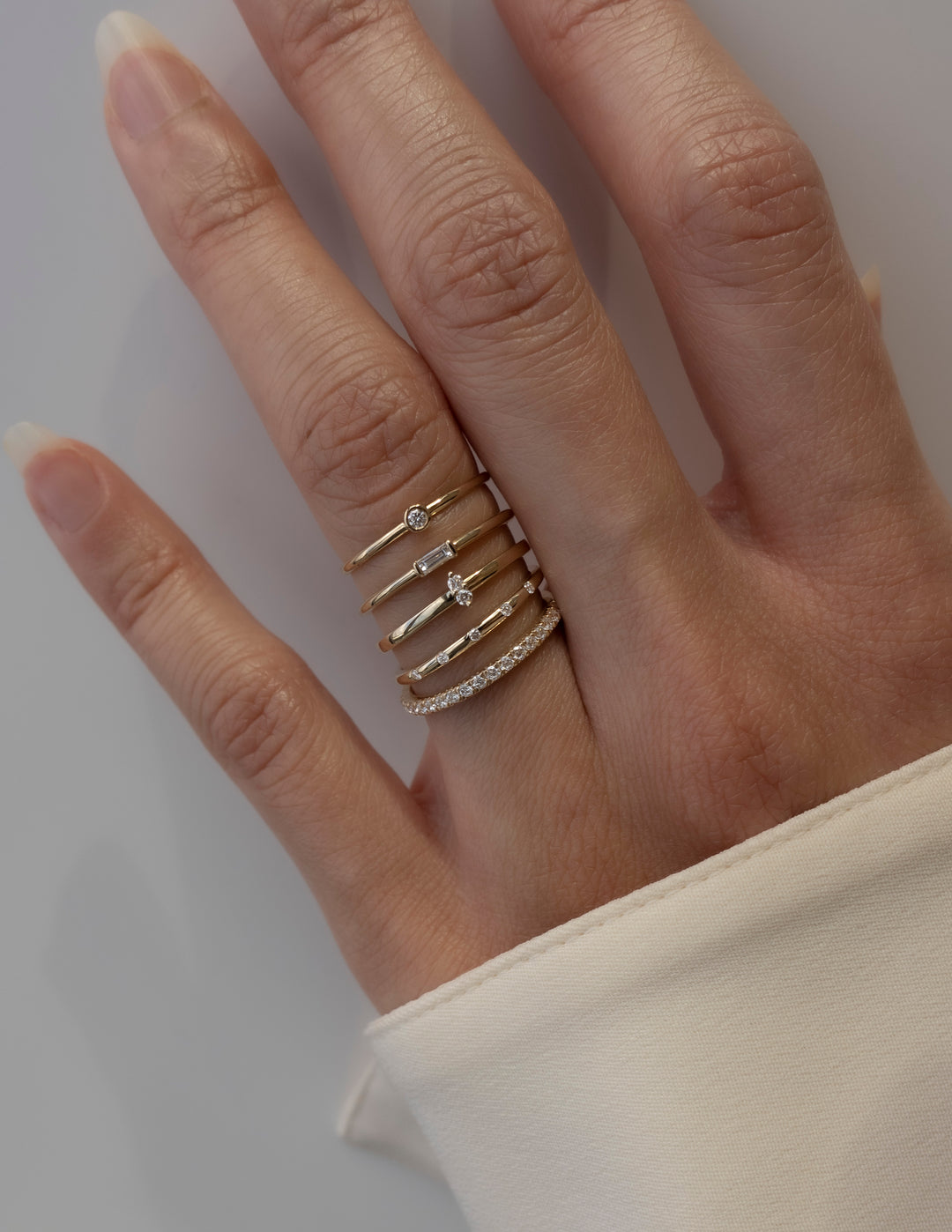 Solitaire Bezel | Stackable Ring- 0.032 CT Round Moissanite Wedding BandSolitaire Bezel | Stackable Ring- 0.032 CT Round Moissanite Wedding Band - Back view